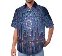 Camisa Hawaiana de Manga Corta para Hombre, con Estampado Mandala Cielo Nocturno Ciudad De Londres, Informal Cuello Abatible, Ligera Transpirable Camisa para Verano Vacaciones