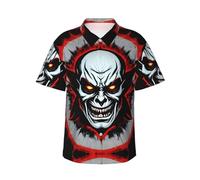 Camisa hawaiana de manga corta para hombre, diseño de fantasma malvado, color rojo y negro, con botones, ligera, tropical, con bolsillo, Negro, XL