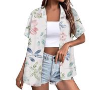 Camisa hawaiana de manga corta para mujer, blusa de flores, túnica, camisa hawaiana, blusa, blusa, playera, surf para vacaciones, después del sol, hojas de palma bordadas, Blanco n.º 3., XXXXL
