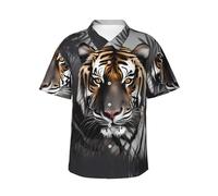 Camisa hawaiana estampada Tiger at Rest para hombre, perfecta para fiestas en la playa y looks casuales de vacaciones, Negro, L