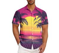 Camisa hawaiana Funky Camisa Hombre Manga Corta Botón Abajo Camisas Casual Hawaii Camisas Hombres M-XXL Hawaii Camisa Hombres 4XL Protección Solar Y Secado Rápido, C-hot rosa., XL