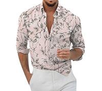 Camisa Hawaiana Hombre, Camisas de Hombre,Casual con Estampado Geométrico y Diseño Floral de Manga Larga para un Estilo Veraniego y