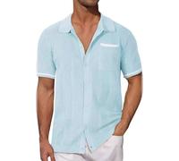 Camisa Hawaiana Hombre, Camisas de Hombre,Informal de Verano con Diseño de Cárdigan y Prácticos Bolsillos Ahuecados en Manga Corta