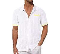 Camisa Hawaiana Hombre, Camisas de Hombre,Informal de Verano con Diseño de Cárdigan y Prácticos Bolsillos Ahuecados en Manga Corta