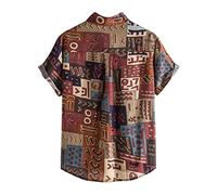 Camisa Hawaiana Hombre, Camisas Hombre Casual,de Primaverales con Cuello de Lino y Estampado en Algodón de Manga Corta para un Estilo Casual y