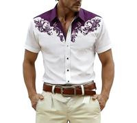 Camisa Hawaiana Hombre, Camisas Hombre Casual,Vaquera Informal de Manga Corta con Estampado Occidental para Viajes y Uso Diario cómoda