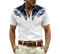 Camisa Hawaiana Hombre, Camisas Hombre Casual,Vaquera Informal de Manga Corta con Estampado Occidental para Viajes y Uso Diario cómoda