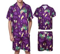 Camisa Hawaiana Hombre, Cerveza Camisa Verano Manga Corta Hawaiana Hombre Pantalones Hawaii Flor Playa Vacaciones Piscina (FR/ES, Letras, L, Regular, Regular, Morado)