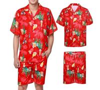 Camisa Hawaiana Hombre, Cerveza Camisa Verano Manga Corta Hawaiana Hombre Pantalones Hawaii Flor Playa Vacaciones Piscina (FR/ES, Letras, XL, Regular, Regular, Rojo)