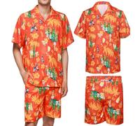 Camisa Hawaiana Hombre, Cerveza Camisa Verano Manga Corta Hawaiana Hombre Pantalones Hawaii Flor Playa Vacaciones Piscina (FR/ES, Letras, M, Regular, Regular, Naranja)