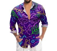 Camisa Hawaiana Hombre Disfraz Gracioso, Camisa Hombre Manga Larga con Diseño Estampado Digital 3D y Botones en Solapa para un Estilo Moderno y Elegante