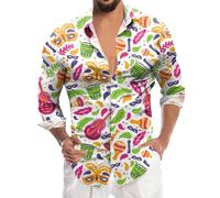 Camisa Hawaiana Hombre Disfraz Gracioso, Camisa Hombre Manga Larga con Diseño Estampado Digital 3D y Botones en Solapa para un Estilo Moderno y Elegante