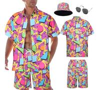Camisa Hawaiana Hombre Funky Manga Corta Conjunto Estampada Playa Vacaciones Impresión de Hawaii