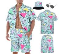 Camisa Hawaiana Hombre Funky Manga Corta Conjunto Estampada Playa Vacaciones Impresión de Hawaii