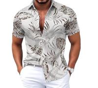 Camisa Hawaiana Hombre Impreso Hojas Tropical, Camisa Hombre Manga Corta Verano Casual, Camisa Exótica Cuello Reverso, Cierre Abotonado, Corte Holgado | Verano Playa, Vacaciones, Frente al Mar, #01