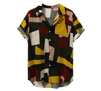 Camisa Hawaiana Hombre Manga Corta Estampada Funky Camisas Algodón Cuello en V Botón Informal Abajo Playa Camisa Primavera Verano Vacaciones Impreso Ajuste Regular 2022