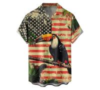 Camisa Hawaiana Hombre Manga Corta Estampado Patriótico 4 De Julio Corte Regular Playa Botonadura Frontal Eventos Patrióticos Camisa Casual Hombre Manga Corta