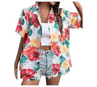 Camisa Hawaiana Mujer Camisas De Verano Casual Tallas Grandes Manga Corta con Botones Camisas con Estampado Flores Tropical Blusa Camisa Festival De Playa Vacaciones
