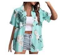 Camisa Hawaiana Mujer Camisas De Verano Casual Tallas Grandes Manga Corta con Botones Camisas con Estampado Flores Tropical Blusa Camisa Festival De Playa Vacaciones
