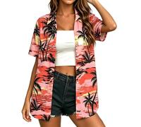 Camisa Hawaiana Mujer Camisas De Verano Casual Tallas Grandes Manga Corta con Botones Camisas con Estampado Flores Tropical Blusa Camisa Festival De Playa Vacaciones