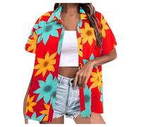 Camisa Hawaiana Mujer Camisas De Verano Casual Tallas Grandes Manga Corta con Botones Camisas con Estampado Flores Tropical Blusa Camisa Festival De Playa Vacaciones