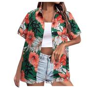Camisa Hawaiana Mujer Camisas De Verano Casual Tallas Grandes Manga Corta con Botones Camisas con Estampado Flores Tropical Blusa Camisa Festival De Playa Vacaciones