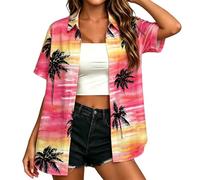 Camisa Hawaiana Mujer Camisas De Verano Casual Tallas Grandes Manga Corta con Botones Camisas con Estampado Flores Tropical Blusa Camisa Festival De Playa Vacaciones