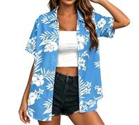 Camisa Hawaiana Mujer Camisas De Verano Casual Tallas Grandes Manga Corta con Botones Camisas con Estampado Flores Tropical Blusa Camisa Festival De Playa Vacaciones