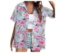 Camisa Hawaiana Mujer Camisas De Verano Casual Tallas Grandes Manga Corta con Botones Camisas con Estampado Flores Tropical Blusa Camisa Festival De Playa Vacaciones