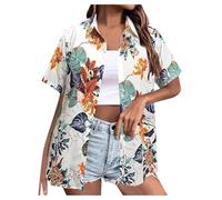 Camisa Hawaiana Mujer Camisas De Verano Casual Tallas Grandes Manga Corta con Botones Camisas con Estampado Flores Tropical Blusa Camisa Festival De Playa Vacaciones