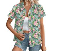 Camisa Hawaiana Mujer,Mis Pedidos Talla Grande Camisas Mujer Verano Blusas Manga Corta Shirt Tops con Botones Cuello Solapa Camiseta Casual con Estampado de Flores Ligero Cómodo Blusa de Playa
