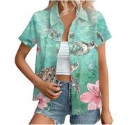 Camisa Hawaiana Mujer,Talla Grande Camisas Mujer Verano Blusas Manga Corta Shirt Tops con Botones Cuello Solapa Camiseta Casual con Estampado de Flores Ligero Cómodo Blusa de Playa Vacaciones
