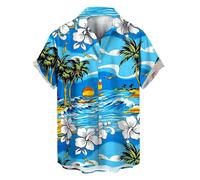 Camisa hawaiana para hombre, camisa divertida, tropical verano playa casual manga corta, regalos para hombres camisa playa algodón negro secado rápido y resistente al sudor, azul-2, S
