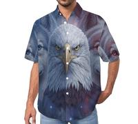 Camisa Hawaiana para Hombre, Casual Manga Corta, Estampado Águilas Lobos Espaciales Fantasía, Camisas Abotonada para Vacaciones, Playa, Blusa Ligera de Verano