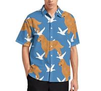 Camisa hawaiana para hombre, con bonito estampado de perro Golden Retriever, para verano, playa, manga corta, informal, con botones y bolsillo, Bonito patrón de perro Golden Retriever, XXL