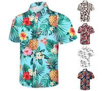 Camisa hawaiana para hombre con estampado de flores de playa, camisas de manga corta con botones, camiseta holgada y cómoda, transpirable, cómoda, blusas lisas y ligeras para vacaciones, M-3XL, verde