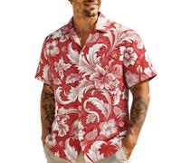 Camisa hawaiana para hombre, con estampado de hojas de palmera tropical, manga corta, para verano, playa, informal, con botones, para vacaciones, color blanco y azul, rosso, XXL