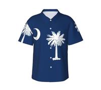 Camisa hawaiana para hombre con estampado de la bandera de Carolina del Sur, camisa de manga corta con botones, para verano, playa, fiestas, cruceros, Negro -, XX-Large
