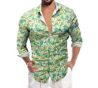 Camisa hawaiana para hombre con flores, manga larga, camisa de verano, camisa hawaiana, camisa de manga larga, cuello cubano, manga larga, camisas de playa tropicales, camisas hawaianas, botones y