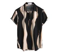 Camisa hawaiana para hombre de manga corta de verano de algodón, camisa informal con botones, multicolor, sin arrugas, camisa de corte regular, camisa para vacaciones, playa, camisa hawaiana, tiempo