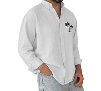 Camisa hawaiana para hombre, de manga larga, estampada, con botones, de verano, de gran tamaño, color liso, ajuste holgado, cómodas, transpirables, ligeras, para vacaciones, S-XXXXXL, blanco, 5XL