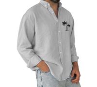 Camisa hawaiana para hombre, de manga larga, estampada, con botones, de verano, de gran tamaño, color liso, ajuste holgado, cómodas, transpirables, ligeras, para vacaciones, S-XXXXXL, gris, XXL