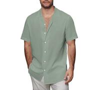 Camisa hawaiana para hombre, de verano, guayabera cubana, camisetas de algodón y lino, camisas de manga corta, camisetas tropicales, Z02-verde menta, XL