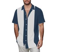 Camisa hawaiana para hombre, de verano, guayabera cubana, camisetas de algodón y lino, camisas de manga corta, camisetas tropicales, azul, 4XL