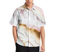 Camisa hawaiana para hombre, diseño abstracto de mármol rosa dorado para verano, playa, casual, con botones, con bolsillo, Resumen de mármol rosa dorado, 3XL