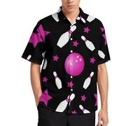 Camisa hawaiana para hombre, diseño de bolos y bolas, para verano, playa, casual, con botones, con bolsillo, Patrón de bolos y bolas, 3XL