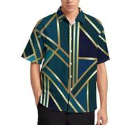 Camisa hawaiana para hombre, diseño geométrico Art Deco para verano, playa, manga corta, casual, con botones y bolsillo, Patrón geométrico Art Déco, L