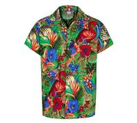 Camisa Hawaiana para Hombre - Divertida Camisa de Manga Corta con Estampados de Animales de la Selva FEA Funky Divertida para Verano y Fiestas de Disfraces