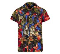 Camisa Hawaiana para Hombre - Divertida Camisa de Manga Corta - Fea con Estampados de Animales de la Selva - Camisa Funky Hawaiana para Verano y Fiestas de Disfraces - Negro - S