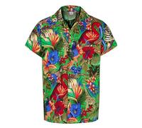 Camisa Hawaiana para Hombre - Divertida Camisa de Manga Corta - FEA con Estampados de Animales de la Selva - Camisa Funky Hawaiana para Verano y Fiestas de Disfraces - Verde - M
